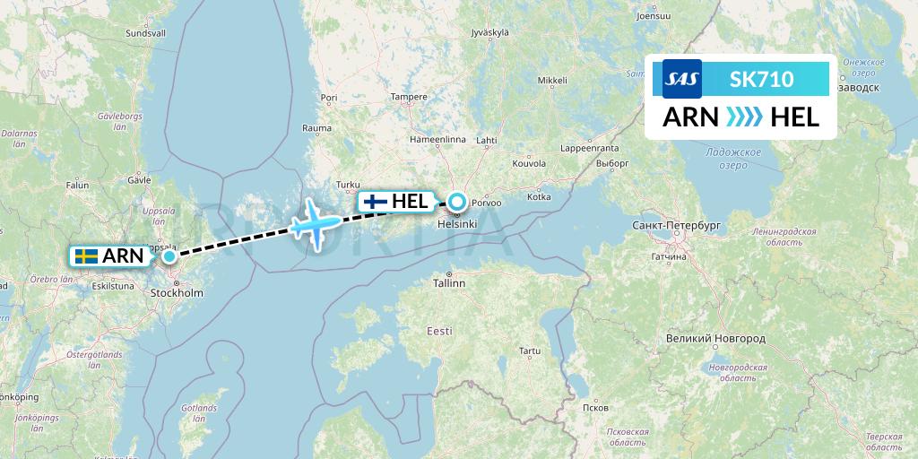 SK710 SAS Flight Map: Stockholm to Helsinki