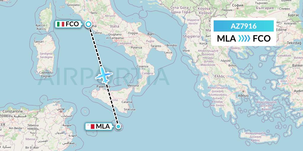 AZ7916 ITA Airways Flight Map: Malta to Rome