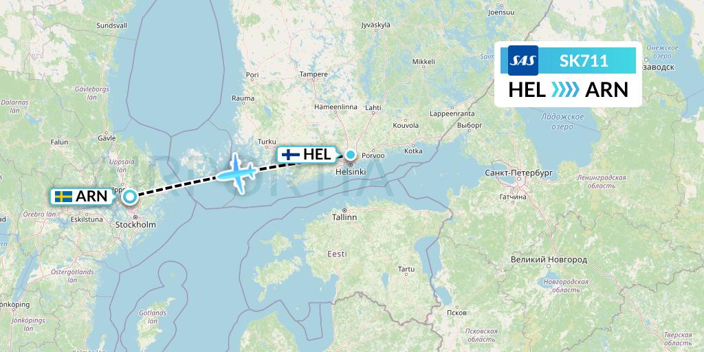 SK711 SAS Flight Map: Helsinki to Stockholm