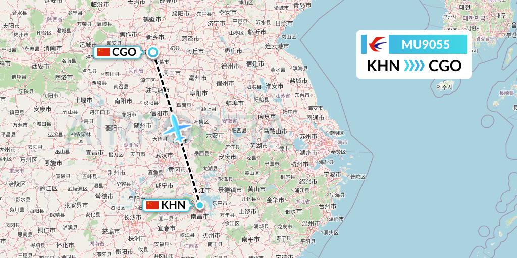 MU9055 China Eastern Airlines Flight Map: Nanchang to Zhengzhou