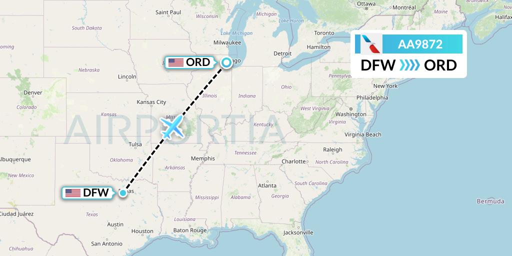 AA9872 American Airlines Flight Map: Dallas to Chicago
