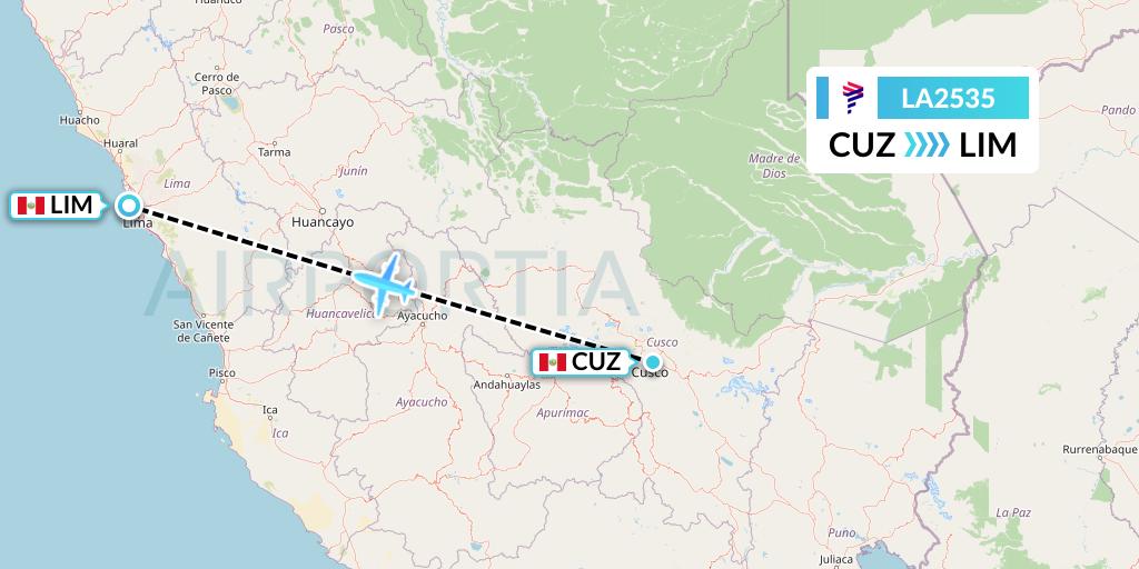 LA2535 LAN Airlines Flight Map: Cusco to Lima