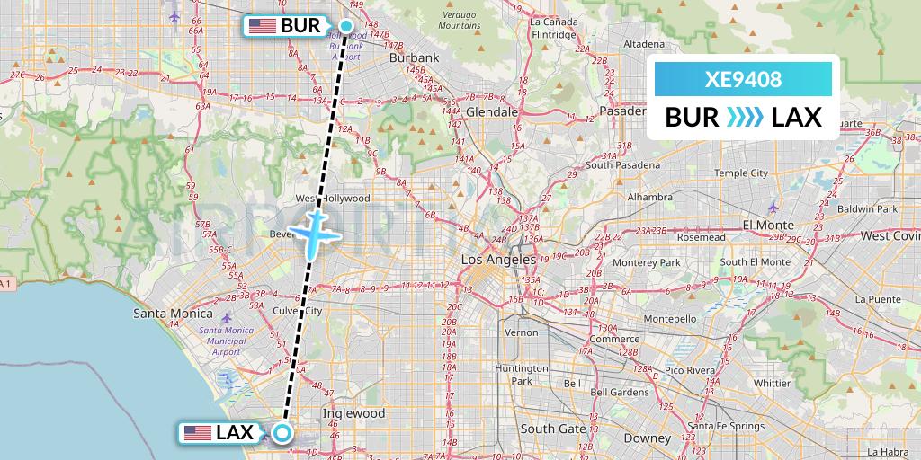 XE9408 Jsx Flight Map: Burbank to Los Angeles