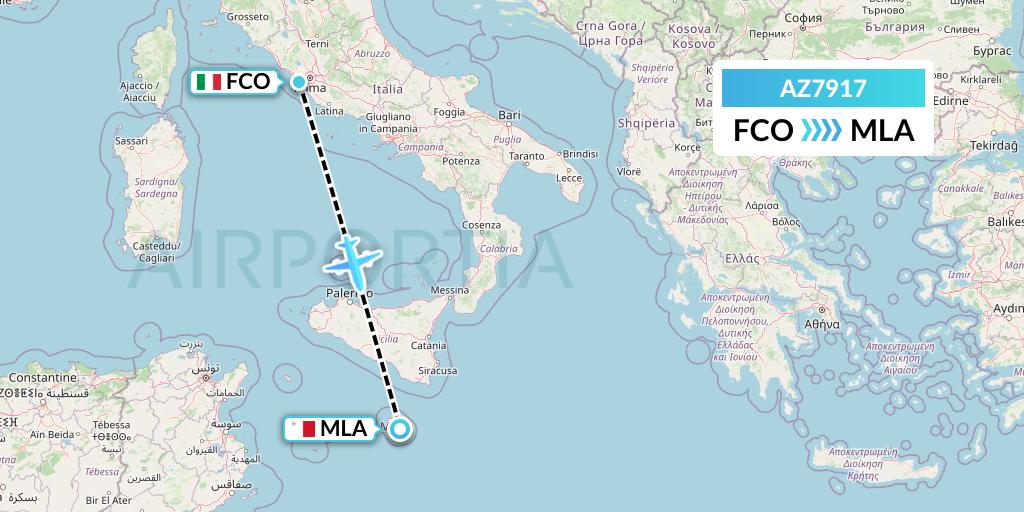 AZ7917 ITA Airways Flight Map: Rome to Malta
