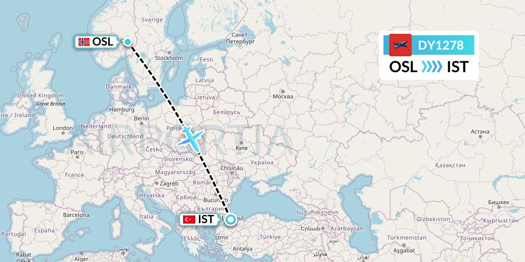 DY1278 Norwegian Flight Map: Oslo to Istanbul