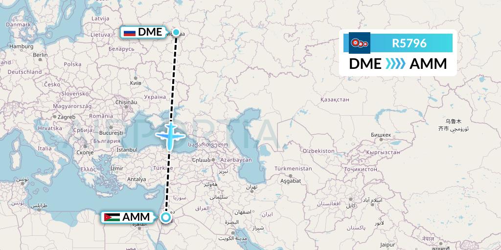 R5796 Jordan Aviation Flight Map: Moscow to Amman