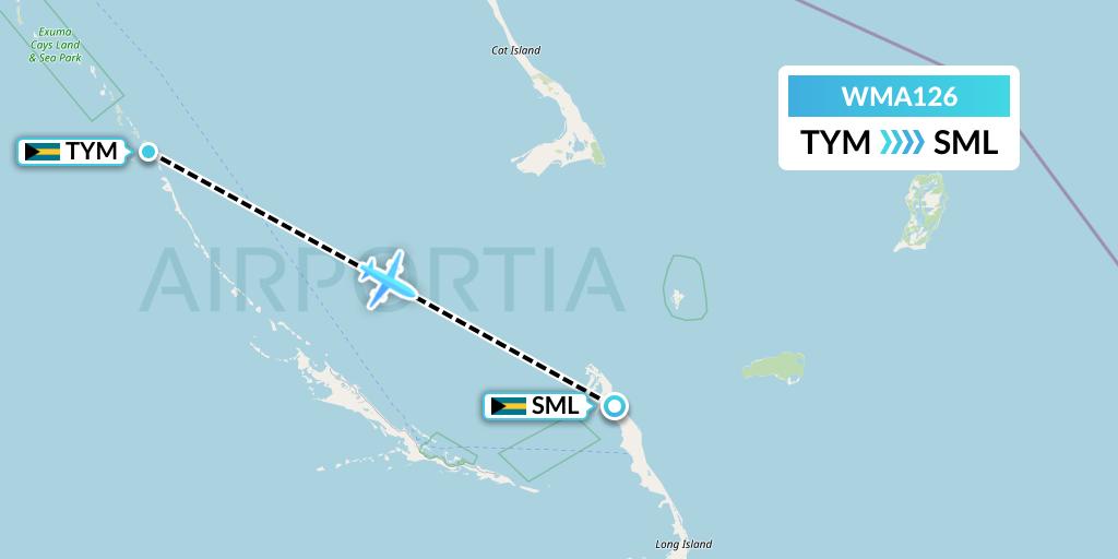WMA126 Watermakers Air Flight Map: Bahamas to Stella Maris