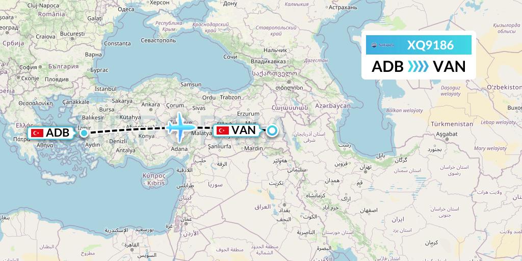 XQ9186 SunExpress Flight Map: Izmir to Van