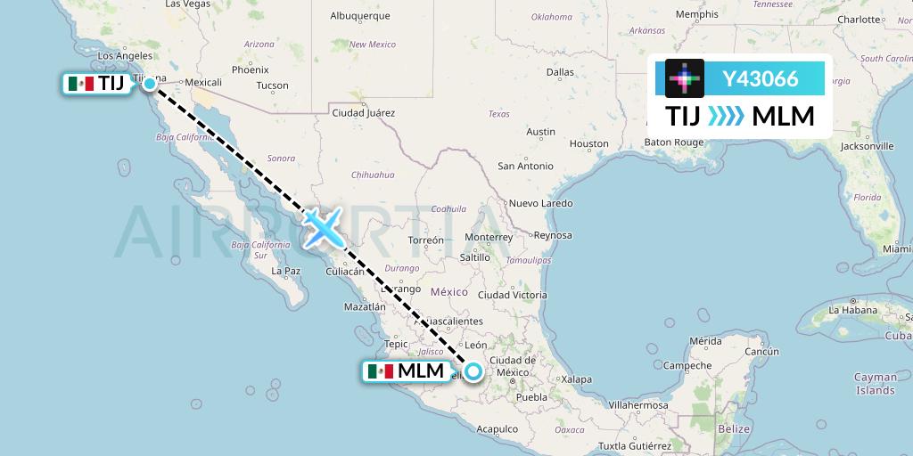 Y43066 Volaris Flight Map: Tijuana to Morelia