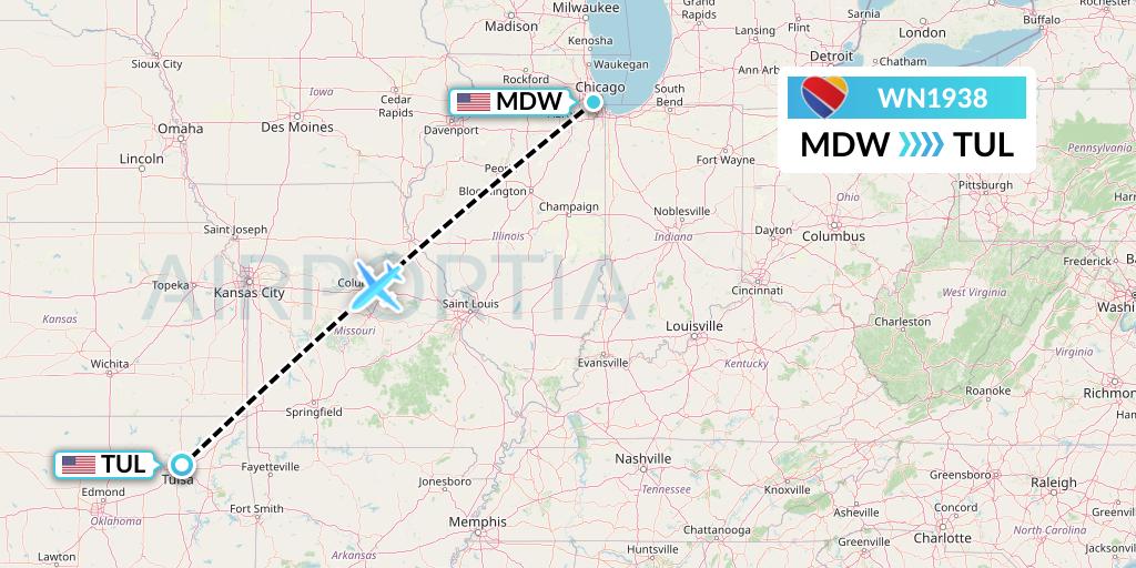 WN1938 Flight Status Southwest Airlines Chicago to Tulsa (SWA1938)
