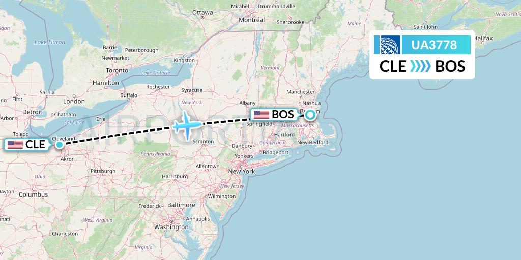 UA3778 United Airlines Flight Map: Cleveland to Boston