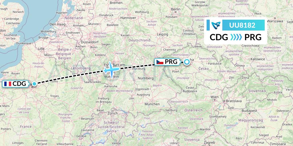 UU8182 Air Austral Flight Map: Paris to Prague