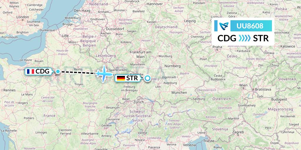 UU8608 Air Austral Flight Map: Paris to Stuttgart
