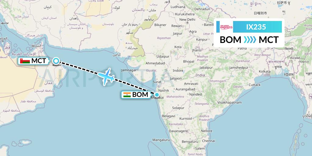 IX235 Air India Express Flight Map: Mumbai to Muscat