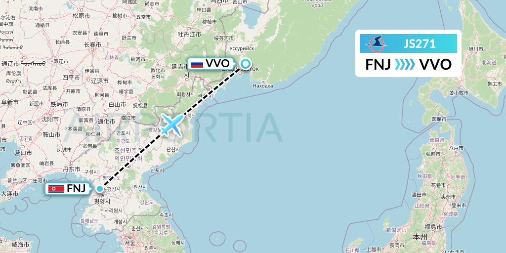 JS271 Air Koryo Flight Map: Pyongyang to Vladivostok