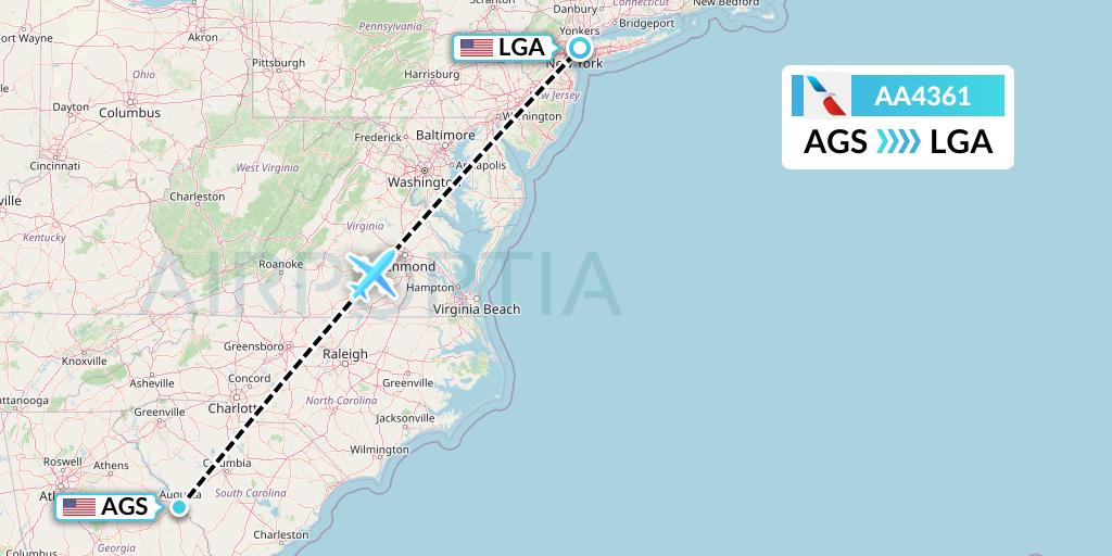 AA4361 American Airlines Flight Map: Augusta to New York