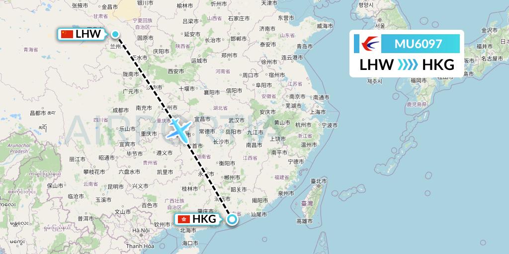 MU6097 China Eastern Airlines Flight Map: Lanzhou to Hong Kong