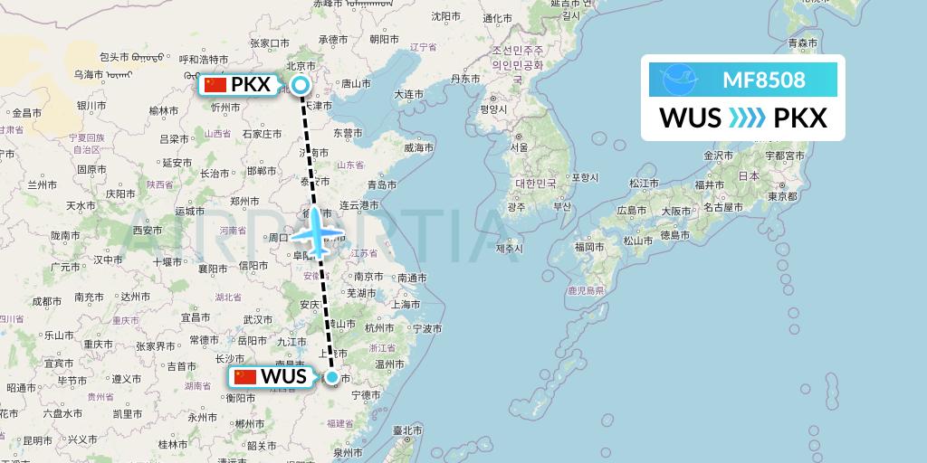 MF8508 Xiamen Airlines Flight Map: Wuyishan to Beijing