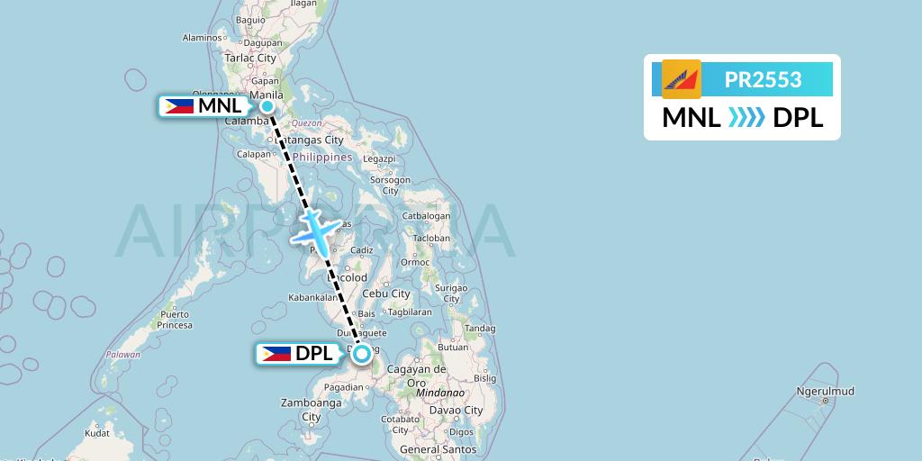 PR2553 Philippine Airlines Flight Map: Manila to Dipolog