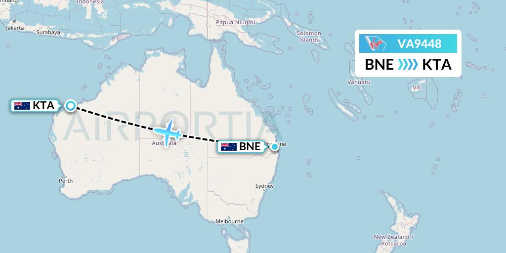 VA9448 Virgin Australia Flight Map: Brisbane to Karratha