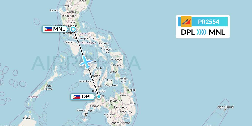 PR2554 Philippine Airlines Flight Map: Dipolog to Manila