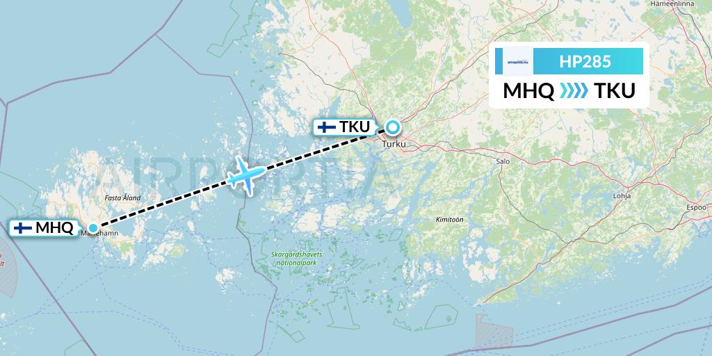 HP285 Amapola Flyg Flight Map: Mariehamn to Turku