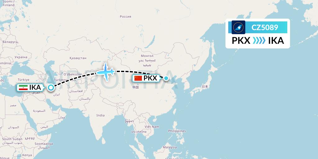 CZ5089 China Southern Airlines Flight Map: Beijing to Tehran