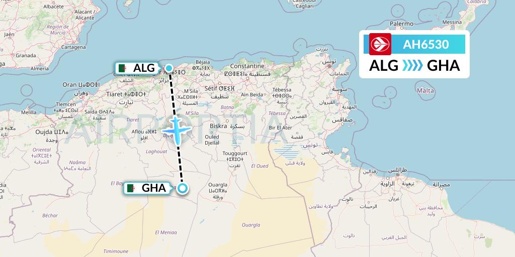 AH6530 Air Algerie Flight Map: Algiers to Ghardaia