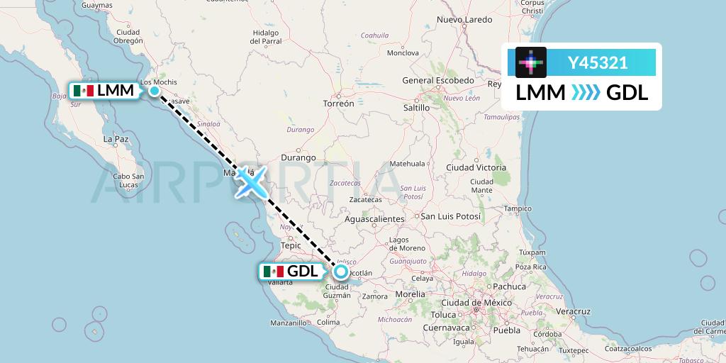 Y45321 Volaris Flight Map: Los Mochis to Guadalajara