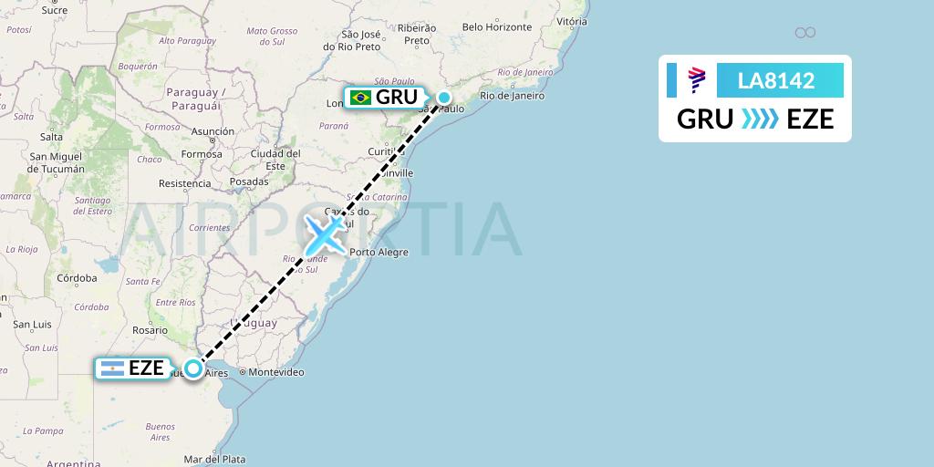 LA8142 LAN Airlines Flight Map: Sao Paulo to Buenos Aires