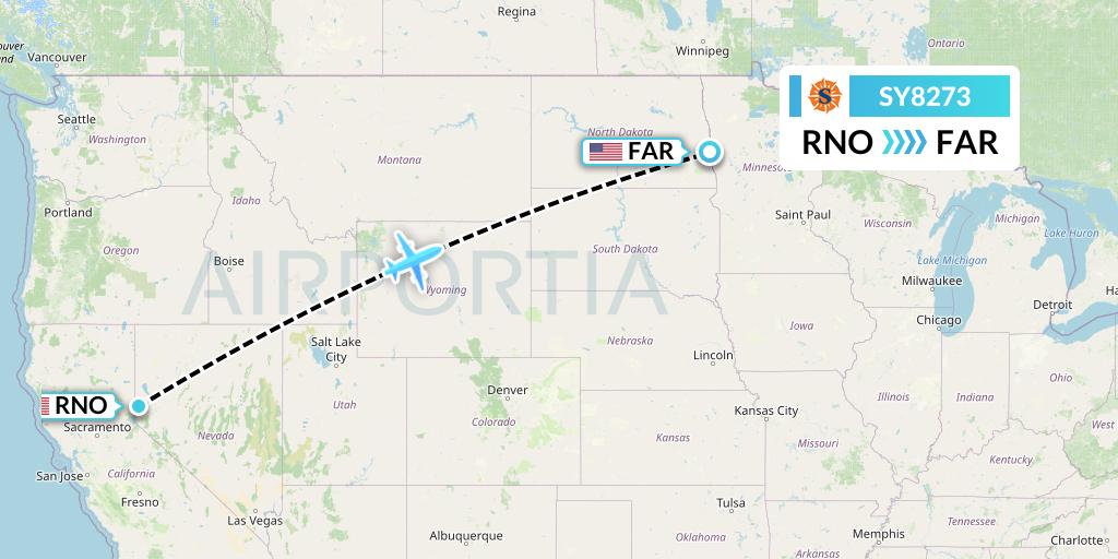 SY8273 Sun Country Airlines Flight Map: Reno to Fargo