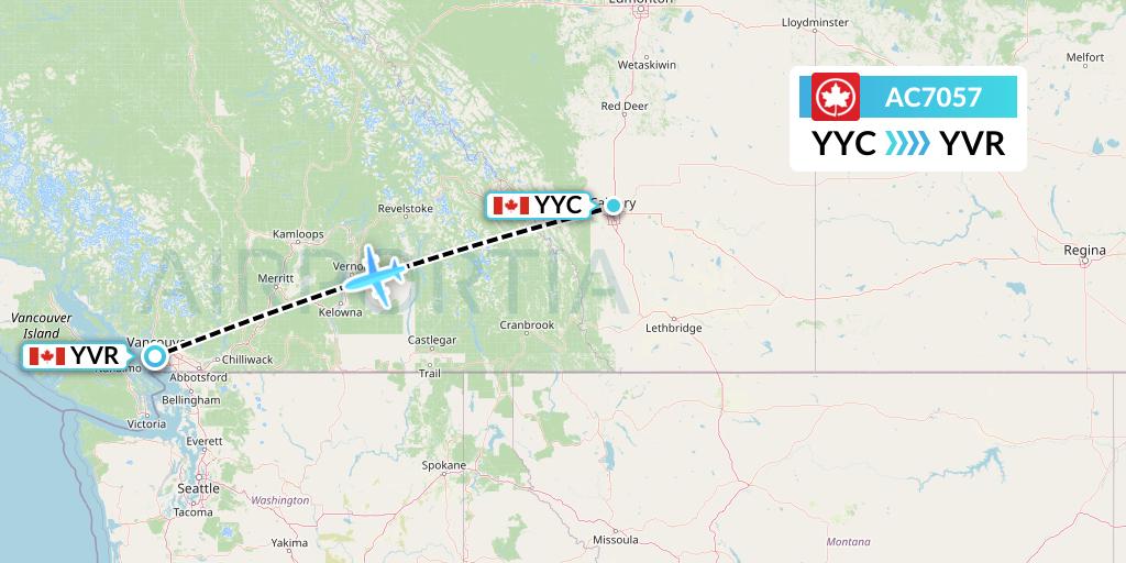 AC7057 Air Canada Flight Map: Calgary to Vancouver