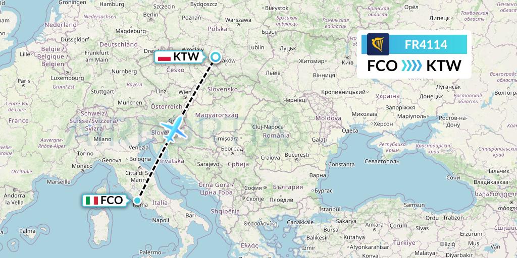 FR4114 Ryanair Flight Map: Rome to Katowice