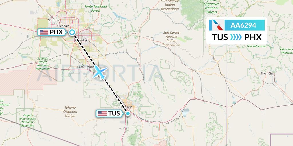 AA6294 American Airlines Flight Map: Tucson to Phoenix