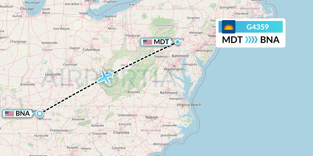 G4359 Allegiant Air Flight Map: Harrisburg to Nashville