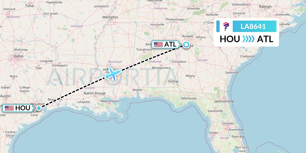 LA8641 LAN Airlines Flight Map: Houston to Atlanta