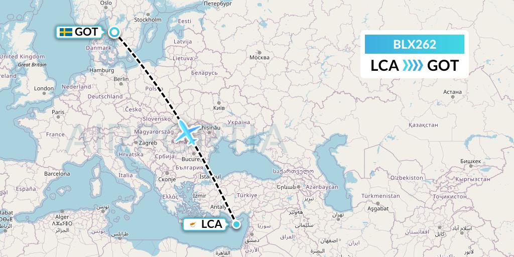 BLX262 TUI fly Nordics Flight Map: Larnaca to Gothenburg
