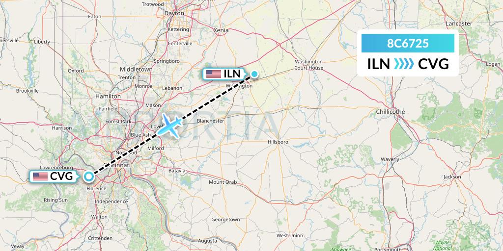 8C6725 Air Transport International Flight Map: Wilmington to Cincinnati