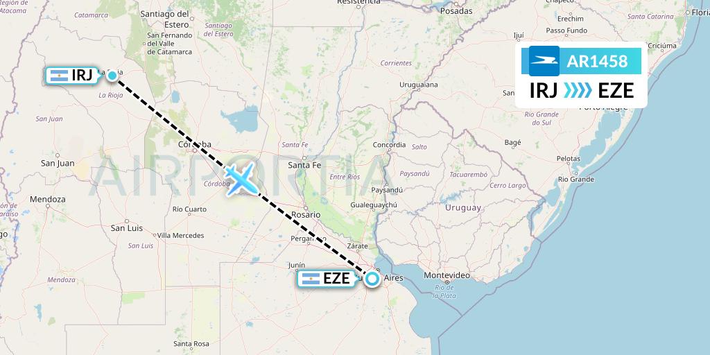 AR1458 Aerolineas Argentinas Flight Map: La Rioja to Buenos Aires