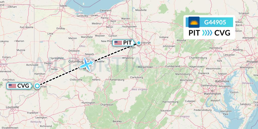 G44905 Allegiant Air Flight Map: Pittsburgh to Cincinnati