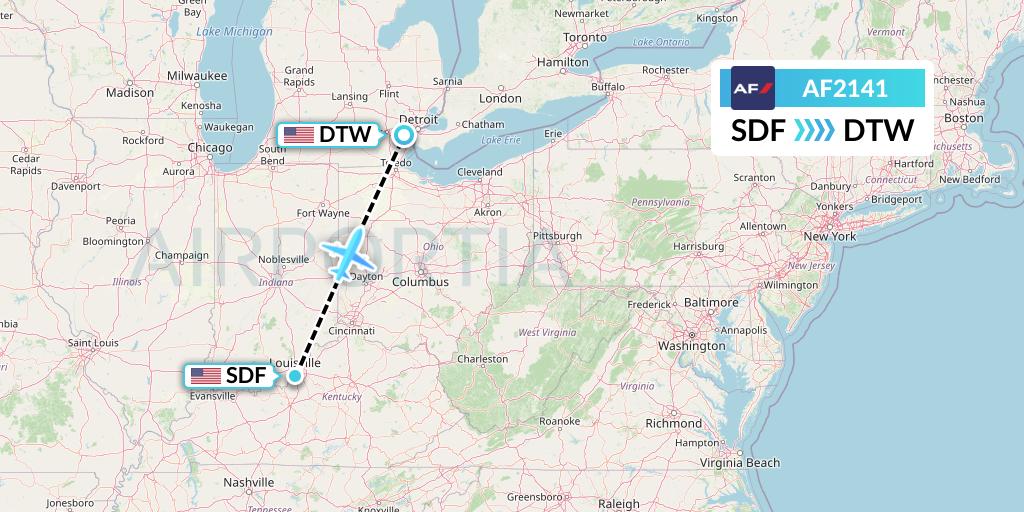 AF2141 Air France Flight Map: Louisville to Detroit