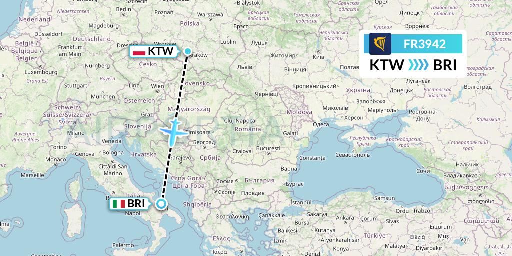 FR3942 Ryanair Flight Map: Katowice to Bari
