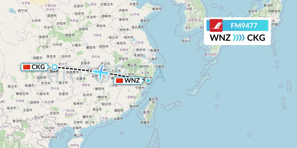 FM9477 Shanghai Airlines Flight Map: Wenzhou to Chongqing