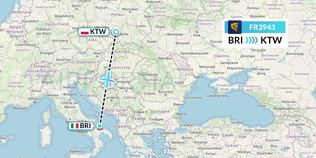 FR3943 Ryanair Flight Map: Bari to Katowice