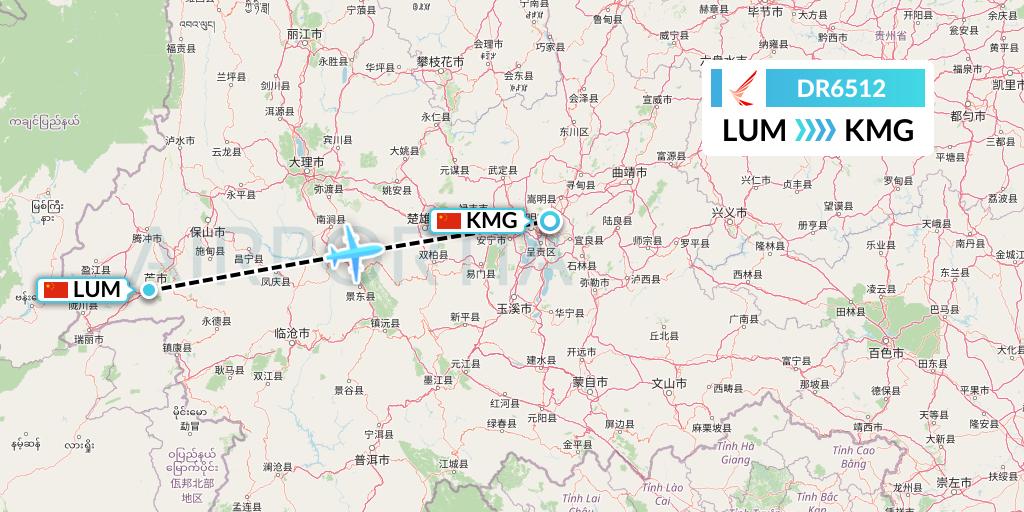 DR6512 Ruili Airlines Flight Map: Mangshi to Kunming