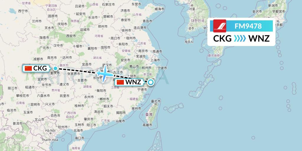 FM9478 Shanghai Airlines Flight Map: Chongqing to Wenzhou