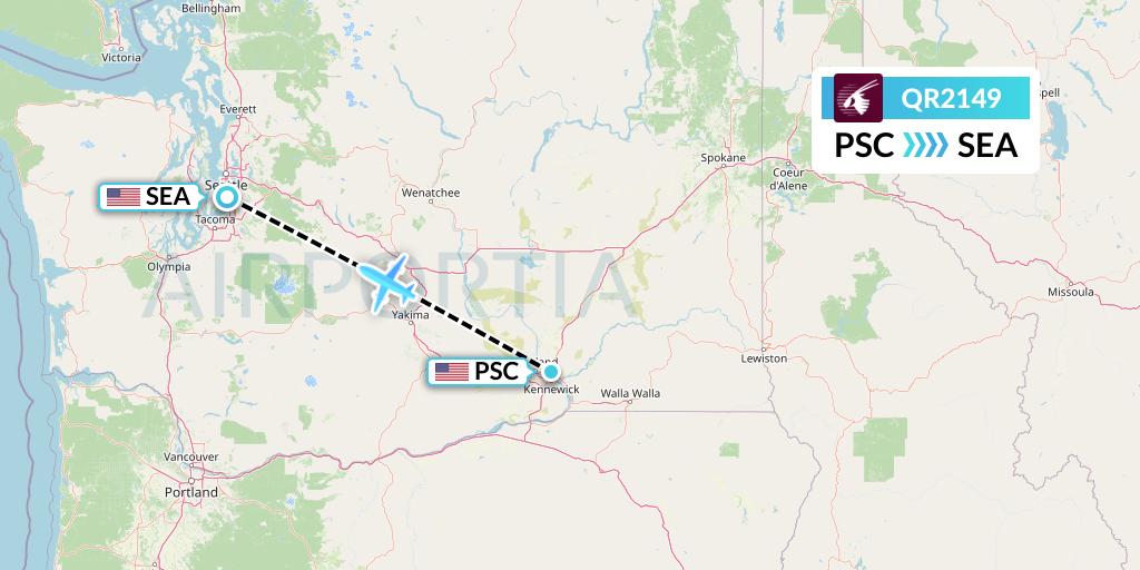 QR2149 Qatar Airways Flight Map: Pasco to Seattle