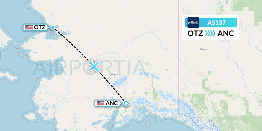 AS137 Alaska Airlines Flight Map: Kotzebue to Anchorage