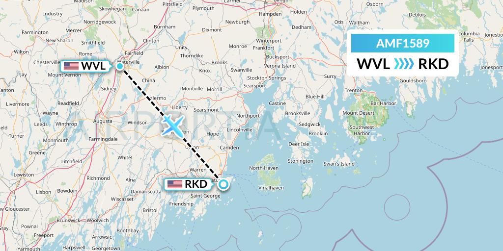 AMF1589 Ameriflight Flight Map: Waterville to Rockland