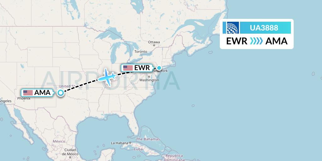 UA3888 United Airlines Flight Map: New York to Amarillo